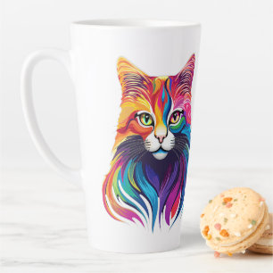 Cat Maine Coon Portrait Rainbow Colors  Latte Mug