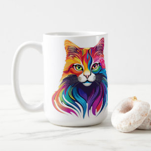 Cat Maine Coon Portrait Rainbow Colours  Coffee Mug