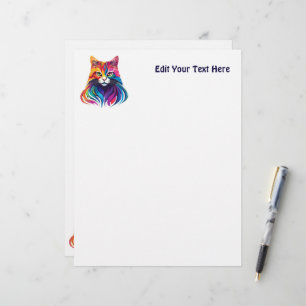 Cat Maine Coon Portrait Rainbow Colours  Custom Letterhead