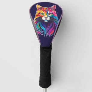 Cat Maine Coon Portrait Rainbow Colours  Golf Head Cover