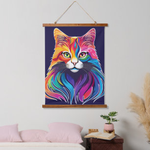 Cat Maine Coon Portrait Rainbow Colours  Hanging Tapestry