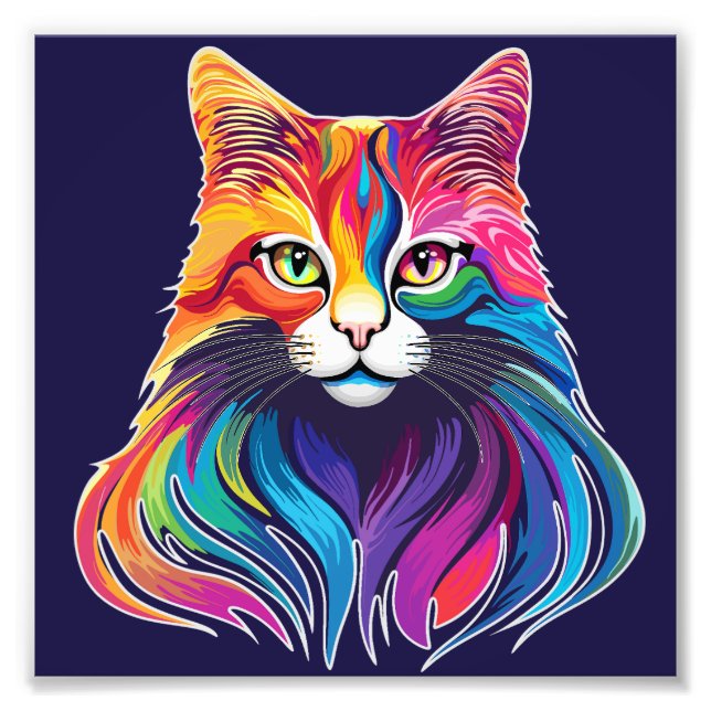 Cat Maine Coon Portrait Rainbow Colours  Photo Print (Front)