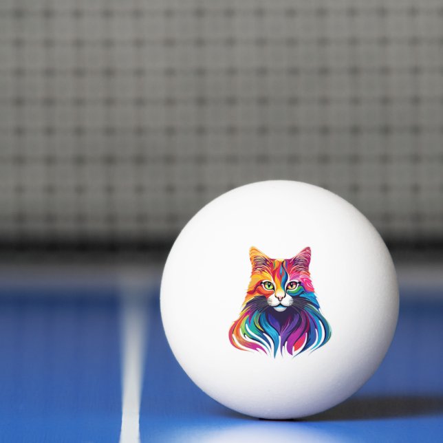 Cat Maine Coon Portrait Rainbow Colours  Ping Pong Ball (Net)
