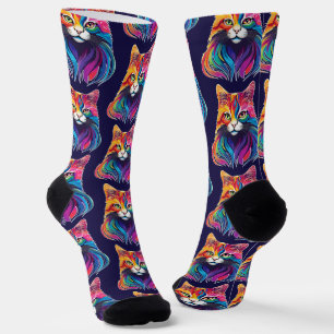 Cat Maine Coon Portrait Rainbow Colours Socks