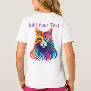Cat Maine Coon Portrait Rainbow Colours T-Shirt