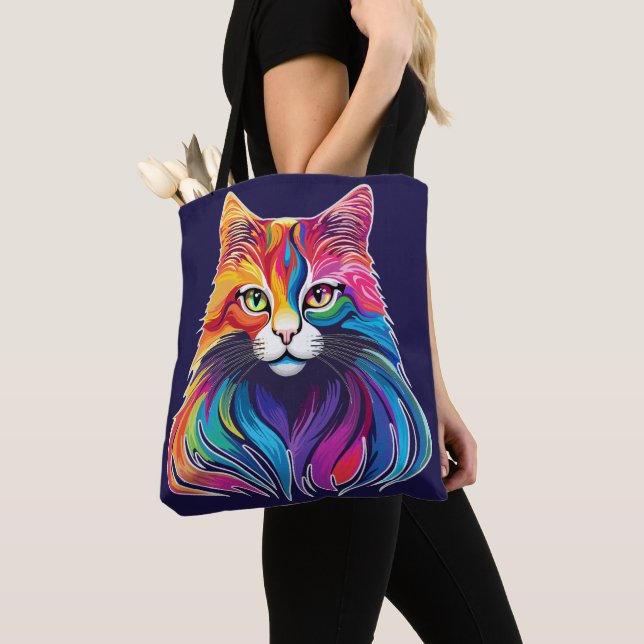 Cat Maine Coon Portrait Rainbow Colours  Tote Bag (Close Up)