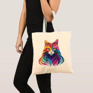 Cat Maine Coon Portrait Rainbow Colours  Tote Bag