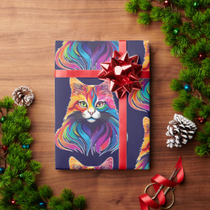 Cat Maine Coon Portrait Rainbow Colours Wrapping Paper