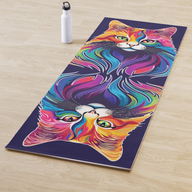 Cat Maine Coon Portrait Rainbow Colours  Yoga Mat (In Situ)