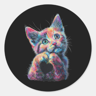 Cat Making Heart Shape Love Sign Language Cat Love Classic Round Sticker
