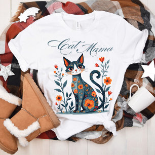 Cat Mama Folk Art T-Shirt Perfect for Cat Lovers Tri-Blend Shirt