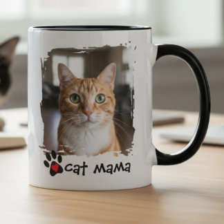 Cat Mama Photo Pet Lover Rescue Advocate Two-Tone Coffee Mug