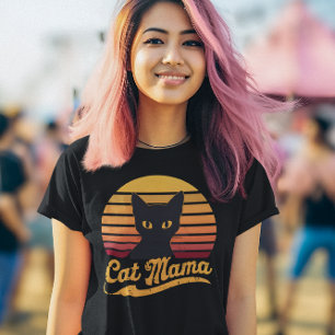Cat Mama  Sunset Silhouette of a Black Cat  T-Shirt