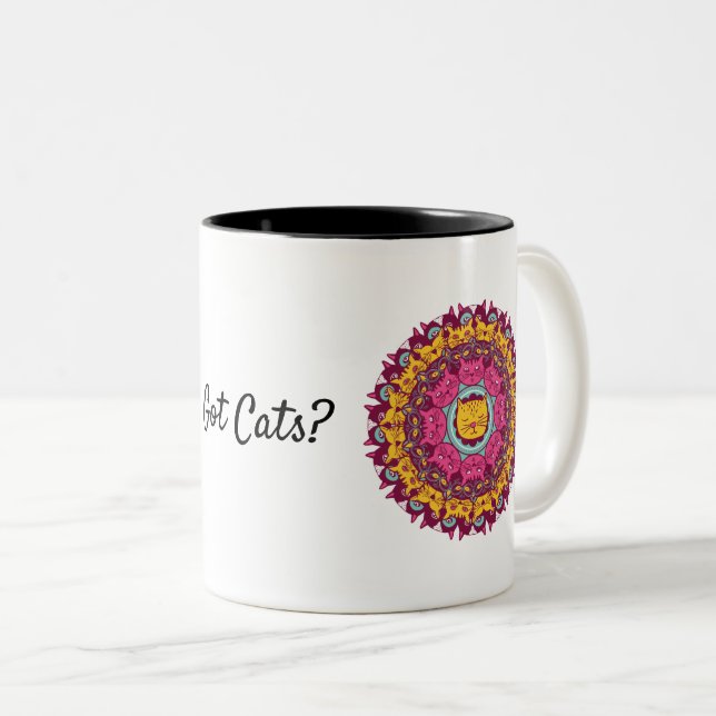 Cat Mandala Got Cats? Two-Tone Coffee Mug (Front Right)
