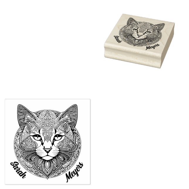 Cat Mandala Rubber Stamp (Stamped)