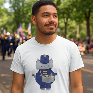 Cat Marching Band Snare Drum Navy Blue Gold T-Shirt