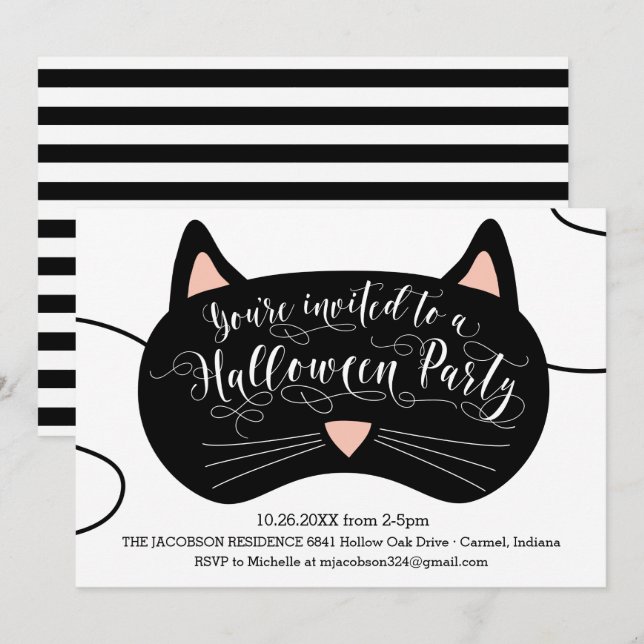 Cat Mask Halloween Party Invitations (Front/Back)