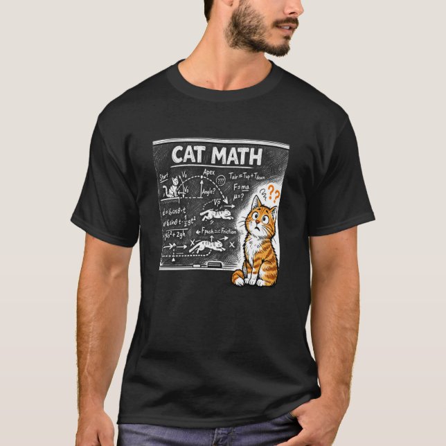 Cat Math Physics Equations Blackboard Funny Tabby  T-Shirt (Front)
