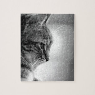 Cat Meditating Black and White Jigsaw Puzzle