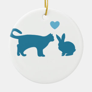 Cat Meets Bunny Ceramic Tree Decoration