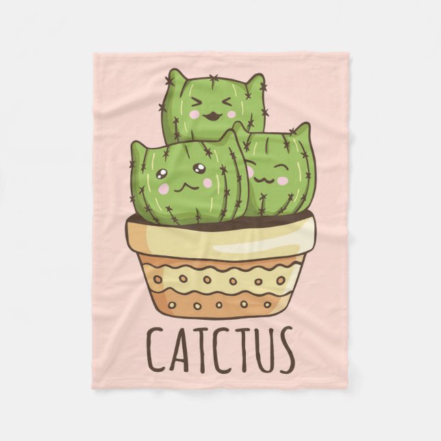 Cat Meets Cactus Fleece Blanket (Front)