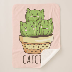 Cat Meets Cactus Sherpa Blanket