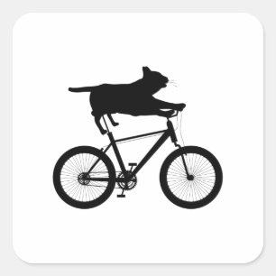 Cat meh Riding Bicycle Funny Square Sticker