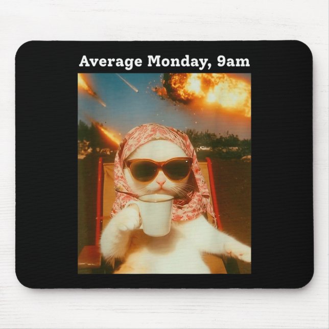 Cat Meme Average Monday 9am Funny Sarcastic Back T Mouse Mat (Front)