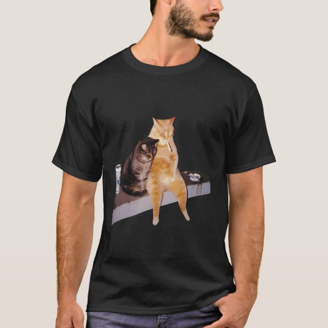 Cat Meme Cat Smoking Cigarette T-Shirt (Front)