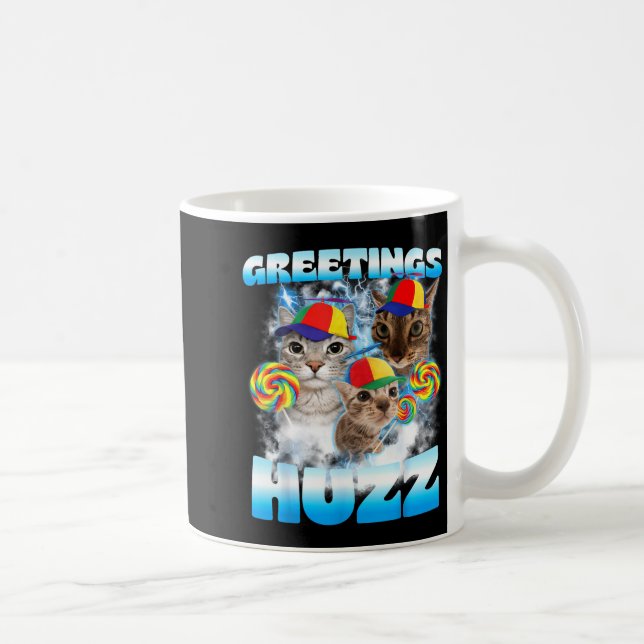 Cat Meme Greetings Huzz Funny Silly Cats Lover for Coffee Mug (Right)