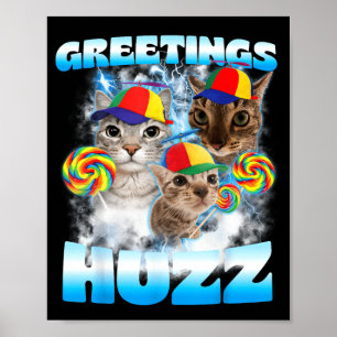 Cat Meme Greetings Huzz Funny Silly Cats Lover for Poster