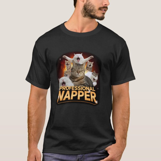Cat Meme Professional Napper Sarcasm Humour Saying T-Shirt (Front)