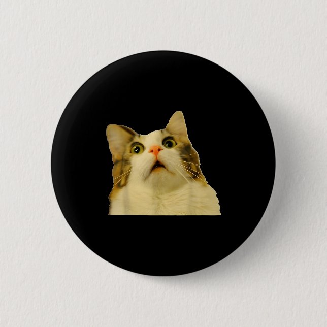 Cat Meme Shock Cat Face Funny Meme Cat Silly Gift  6 Cm Round Badge (Front)