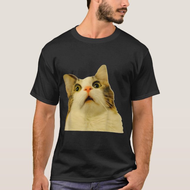 Cat Meme Shock Cat Face Funny Meme Cat Silly Gift  T-Shirt (Front)