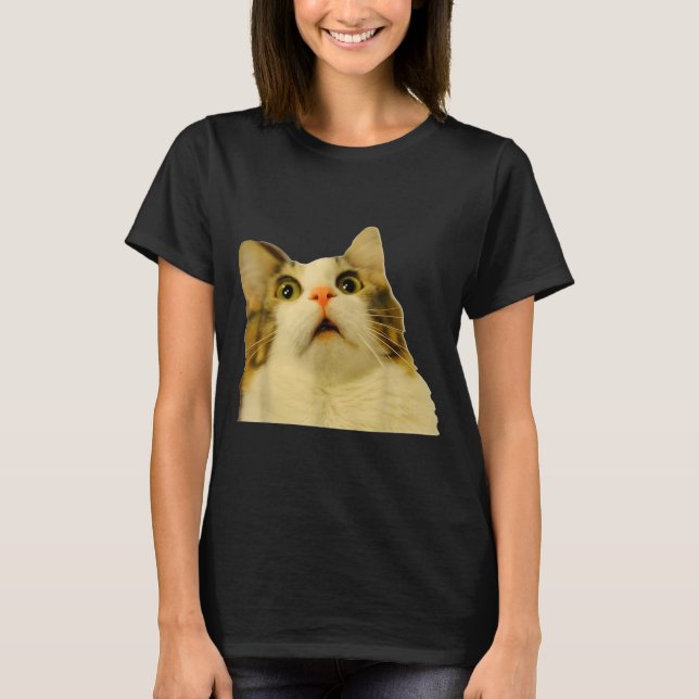 Cat Meme Shock Cat Face Funny Meme Cat Silly Gift  T-Shirt (Front)