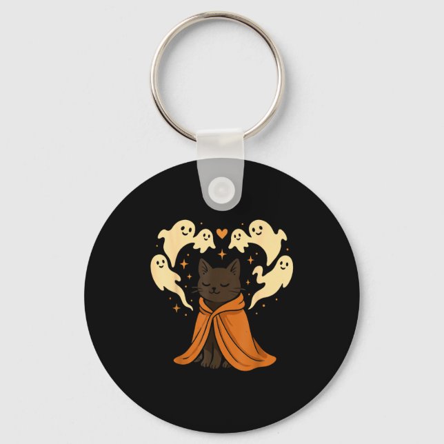 Cat Meme Soky Cute Black Halloween  Key Ring (Front)