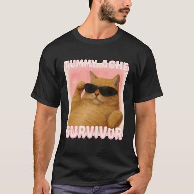 Cat Meme Tee Tummy Ache Survivor Ironic Internet C (Front)