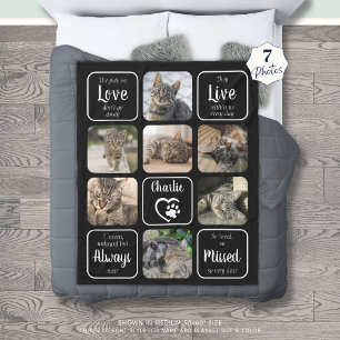Cat Memorial 7 Photo Collage Sympathy Quote Name Fleece Blanket