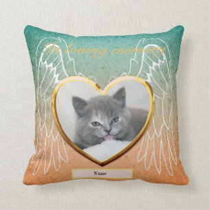 Cat Memorial Angel Wings Photo Personalised Cushion