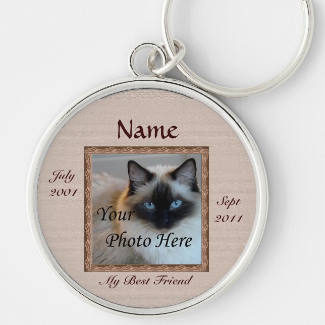 Cat Memorial Brown Tones Custom Photo Pet Loss Key Ring (Front)