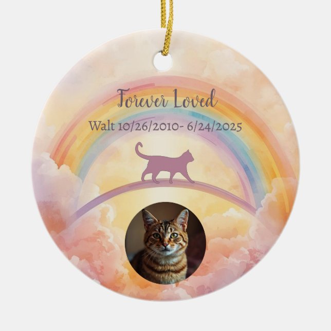 Cat Memorial Ceramic Ornament Rainbow Bridge (Front)