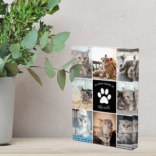 Cat Memorial Custom Pet Collage Paw Print Photo Block