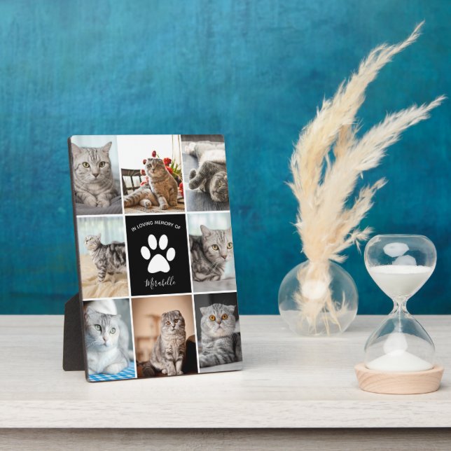 Cat Memorial Custom Pet Photo Collage Paw Print Plaque (Side)