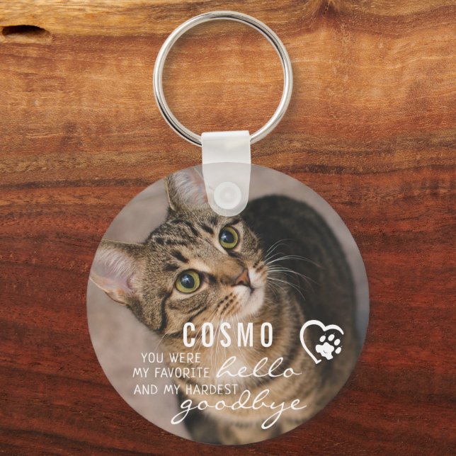 Cat Memorial Favourite Hello Heart Paw 2 Photos Key Ring (Front)