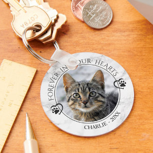 Cat Memorial Forever in Our Hearts Photo Marble Key Ring