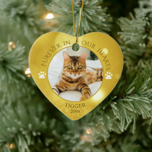 Cat Memorial FUREVER IN OUR HEARTS Photo Keepsake Ceramic Tree Decoration