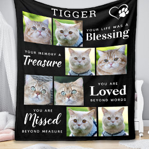 Cat Memorial Gift - Personalised Pet Loss 8 Photo Fleece Blanket