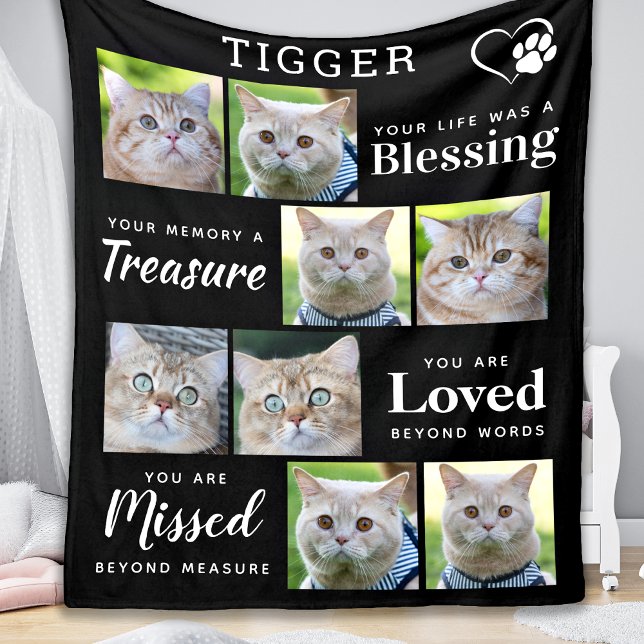 Cat Memorial Gift - Personalised Pet Loss 8 Photo Fleece Blanket (Creator Uploaded)