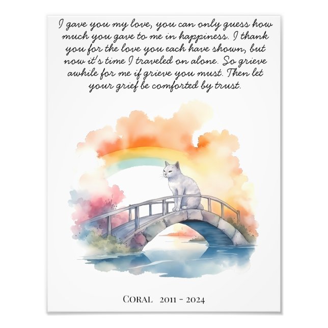 Cat Memorial Gift Pet Loss Sympathy Poem Photo Print (Front)