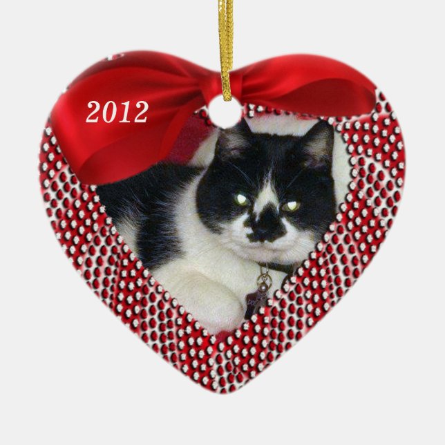 Cat Memorial Heart Shaped Ornament - CHRISTMAS (Front)